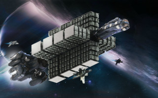 Space station aurora earth moon 2 - concept design art free wallpaper