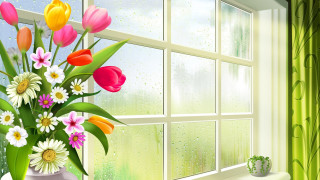 Vase flowers window sill green - a window sill next free wallpaper