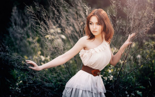 Woman white dress field flowers 7 - anka zhuravleva free wallpaper