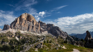 Mountain range path trees clouds - a path free wallpaper