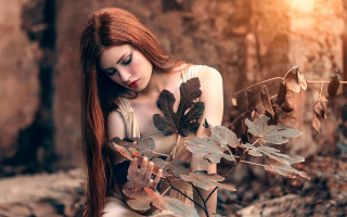 Woman redhair plant closedeyes cinematic - a plant free wallpaper