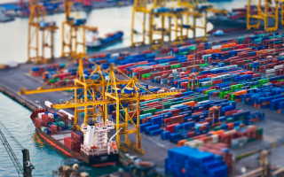 Harbor container ship tilt shift - other ship free wallpaper