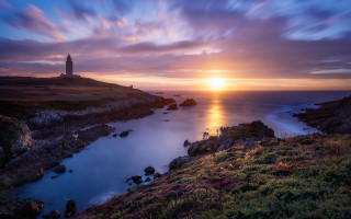 Lighthouse hill sunset cloudy water - arthur b. carles free wallpaper