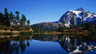 Mountain lake reflection forest sky 15 - tree and shrubs free wallpaper