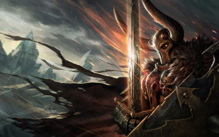 Horned man sword demon cloud - his hand and a demon free wallpaper