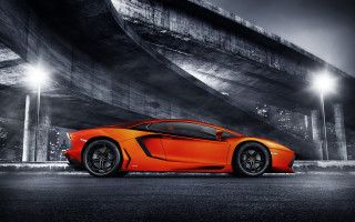 Orange sports car city night - nice free wallpaper