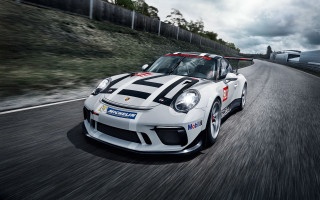 White sports car road clouds - dennis flanders free wallpaper