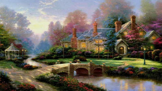 House bridge park flowers trees - edward lamson henry free wallpaper