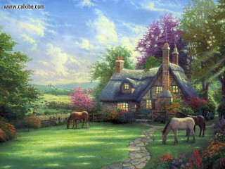 Horses grazing garden cottage stone - the house free wallpaper