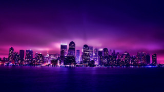 Purple sky cityscape water bridge 2 - a purple sky and water free wallpaper