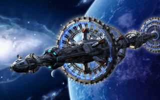Futuristic space station planet moon - a futuristic space station free wallpaper