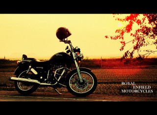 Motorcycle parked road tree field 2 - free retro wallpaper