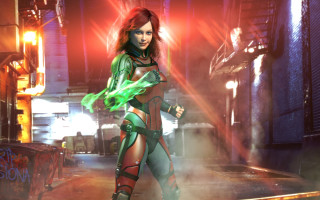 Eve ryder futuristic suit neon - a neon light behind her free wallpaper