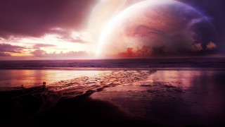 Planet sky beach matte mountain - the beach in the foreground free wallpaper