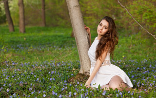 Woman white dress sitting blue - elina karimova free wallpaper for desktop