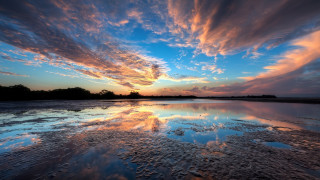 Sunset clouds reflection water blue 2 - a sunset free wallpaper for desktop