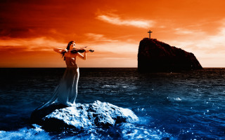 Woman rock ocean violin gothic - great free wallpaper
