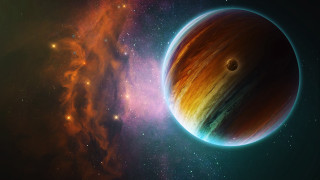 Planet ring star space aurora - nebula free wallpaper
