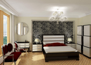 Bedroom with bed interior design 29 - modern european ink painting free wallpaper