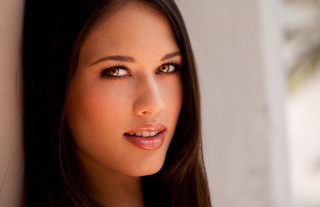 Woman ponytail white shirt portrait - realistic shaded perfect face free wallpaper