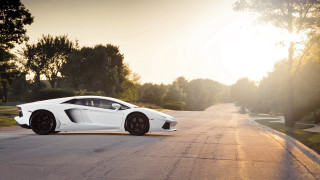 White sports car road sunlight - rim free wallpaper for desktop