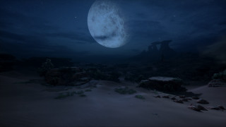 Full moon desert rocks aurora - a large rock formation free wallpaper