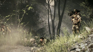 Camouflage man forest gun night - concept art free wallpaper