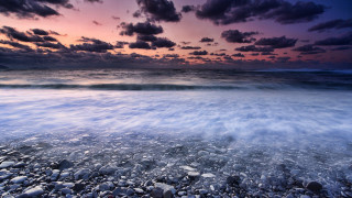 Beach wave sunset clouds sky 3 - moody free wallpaper