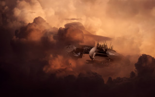 Plane cloudy sky building matte - cinematic matte painting free wallpaper
