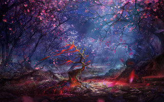 Forest fire red leaves moon - anato finnstark free wallpaper