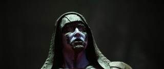 Creepy man hood paint sculpture - paint free wallpaper