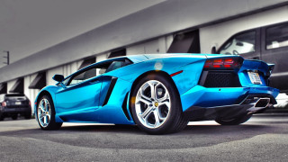 Blue sports car building bus - other car free wallpaper