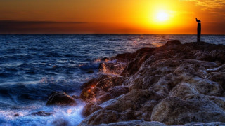 Sunset ocean rock island sky - sunset time free wallpaper