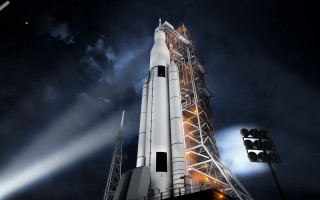 Large white rocket light street - free space wallpaper for desktop