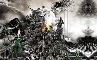 Futuristic city giant clock skull - a giant clock free wallpaper