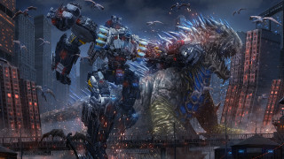 Robots city skyline birds night - a group of robots free wallpaper