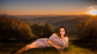 Woman dress laying flower sunset - aramenta dianthe vail free wallpaper for desktop
