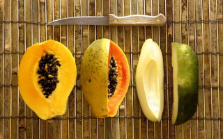 Knife papaya bamboo mat fruits - a bamboo mat free wallpaper