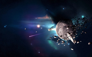 Space astronaut moon stars fireworks - a large object in the foreground free wallpaper