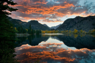 Lake mountains trees sunset clouds 3 - mountain and trees free wallpaper
