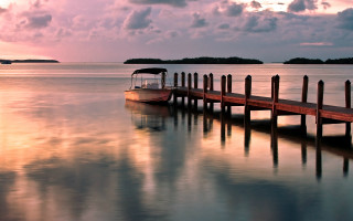 Lake sunset dock boat clouds - fletcher martin free wallpaper