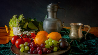 Plate fruit pitcher greencloth goldvase - el greco free wallpaper