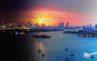 City skyline boat sunset matte 2 - sunset time free wallpaper