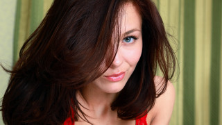 Woman red dress smiling green 2 - headshot free wallpaper