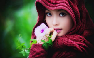 Woman red scarf flower fashion - chen lin free wallpaper