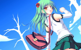 Green hair girl backpack anime - a blue sky free wallpaper