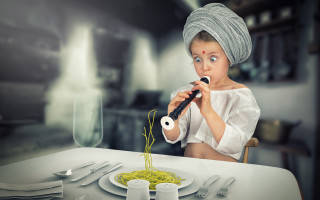 Young girl spaghetti sprout towel - her hand and a towel free wallpaper