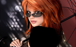 Red hair sunglasses umbrella gothic - 3 d free wallpaper for desktop