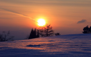 Sunset snowy hill trees clouds - winter free wallpaper for desktop