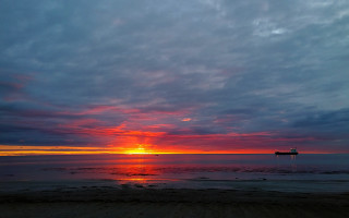 Sunset beach boat clouds ocean - free sunset wallpaper